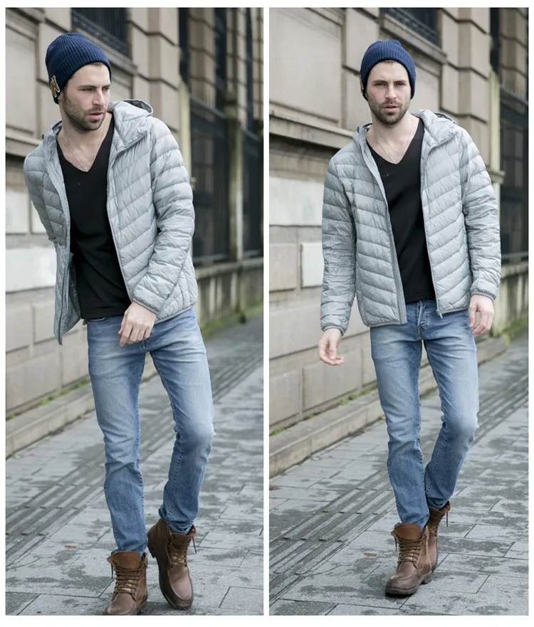 black puffer jacket New autumn winter ultra thin duck down men jacket plus size XXXL hooded jacket for men fashion mens Outerwear coat waterproof puffer jacket