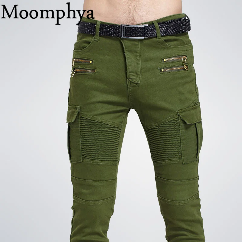 Famous brand high quality luxury men jeans slim elastic pleated Pencil Pants pocket with side zip denim Biker jeans|pants unisex|jeans diselpants