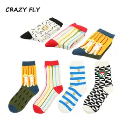 Магазин Crazy Fly 2019 новые осенние зимние женские хлопковые носки креативные полоски мужские счастливые Мультяшные дышащие художественные