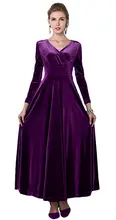 AnKoee Langes Kleid V-ausschnitt Langarm Lila Samt Abendkleider Kleider