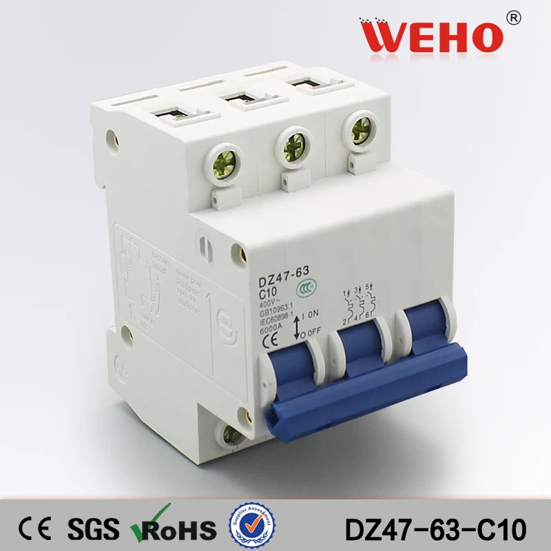 

DZ47-63-C10 3 Phase 10 Amp Mcb Mini Type Circuit Breaker