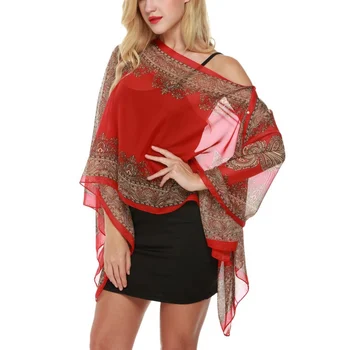 

2019 New Fashion Summer Print Chiffon Beachwear Bikini Cover Up Top