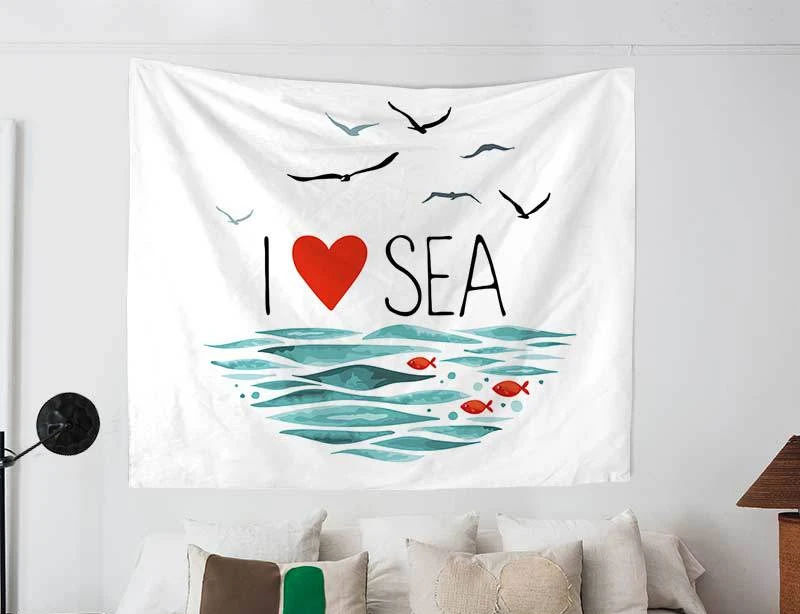 2019 Cartoon Sea Theme Wall Tapestry Beach Towel Soft Livingroom Hanging Tapestry Bedroom Carpet Home Art Decor Tapestry Blanket