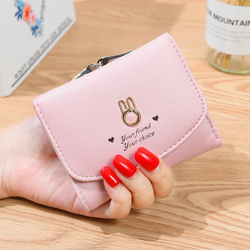 

Wallet Women 2019 Lady Short Women Wallets rabbit Decorated Mini Money Purses Small Fold PU Leather Female Coin Purse Card Holde