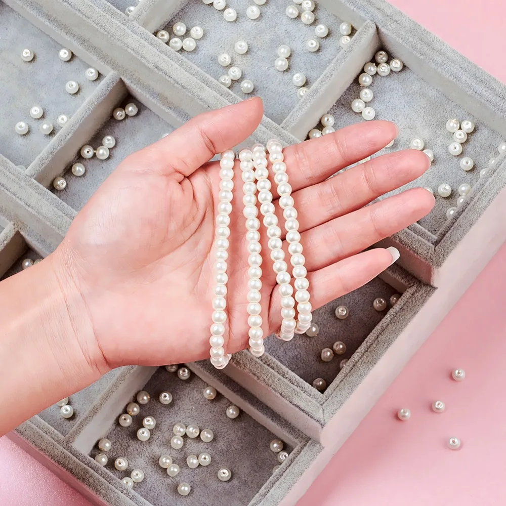 4mm 6mm Round Glass Pearl Beads Strands for Jewelry Making DIY Pearlized, hole: 1mm, about 140-216pcs/str