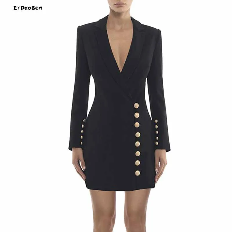 

Erdaoben 2018 Autumn Women's Windbreaker Lapel Long-sleeve Double-breasted Pleated Temperament Dress mini Suit Jacket BH5731