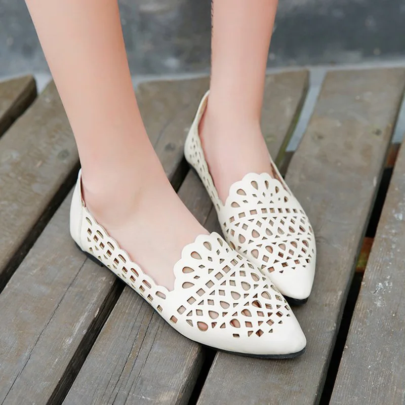 2018 flat Women hollow shoes Flats ladies Dress Shoes white loafer Casual shoes woman pointed toe zapatos mujer