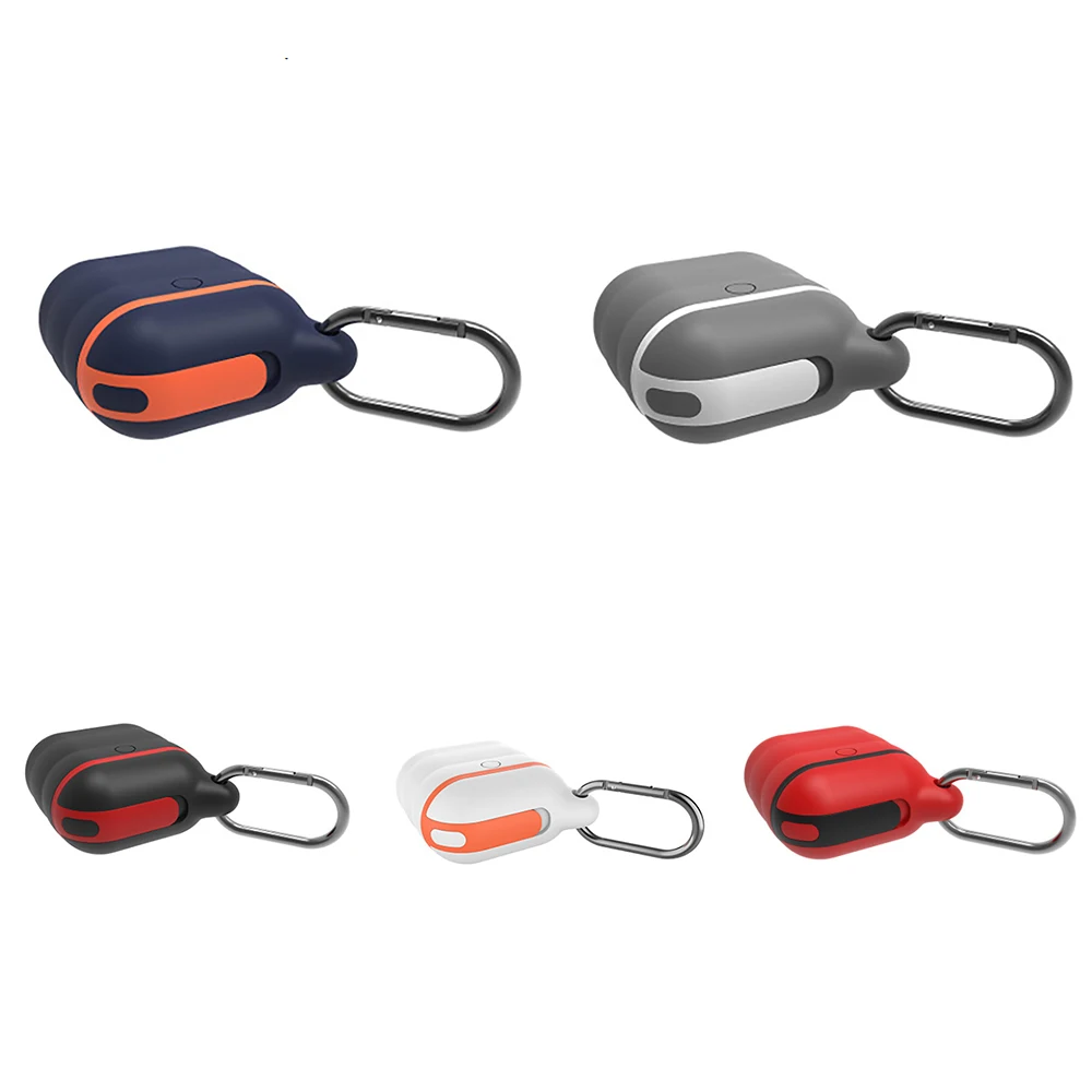 

For Apple AirPods Silicone Cover Skin Case w/ Carabiner+Anti-lost Earphone Strap