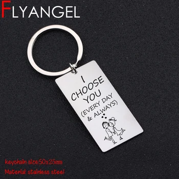 

FLYANGEL Anniversary Keyring Engraved Carton Lover Keychain For Lover Couples Gifts I Choose You Every Day Always Car Key Tag