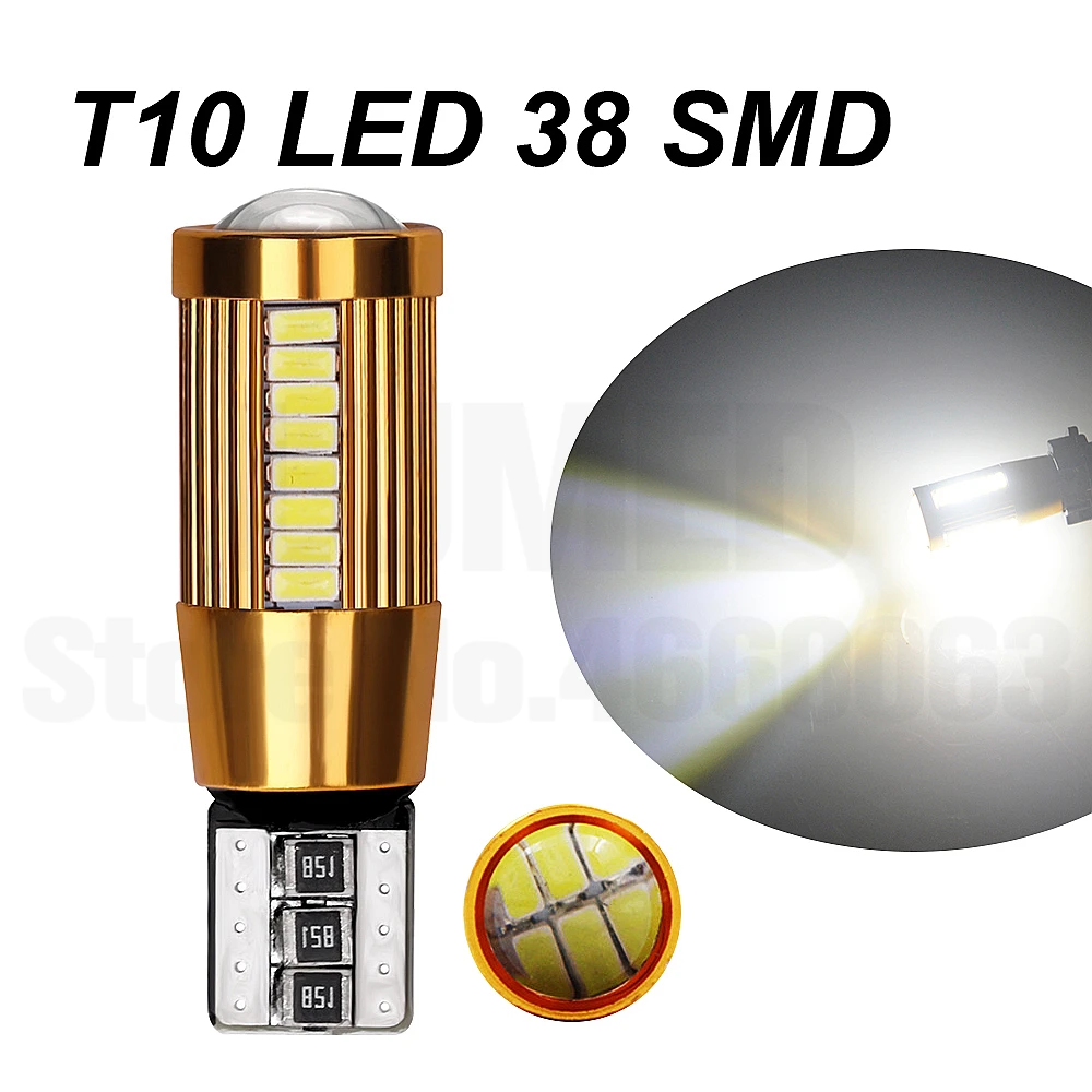 100x T10 светодиодный W5W автомобильный светильник 22 27 30 38 SMD luces 3014 Светодиодный s para Автомобильная внутренняя боковая лампа для освещения номерного знака объектив DC 12 В 194 - Испускаемый цвет: 38LED