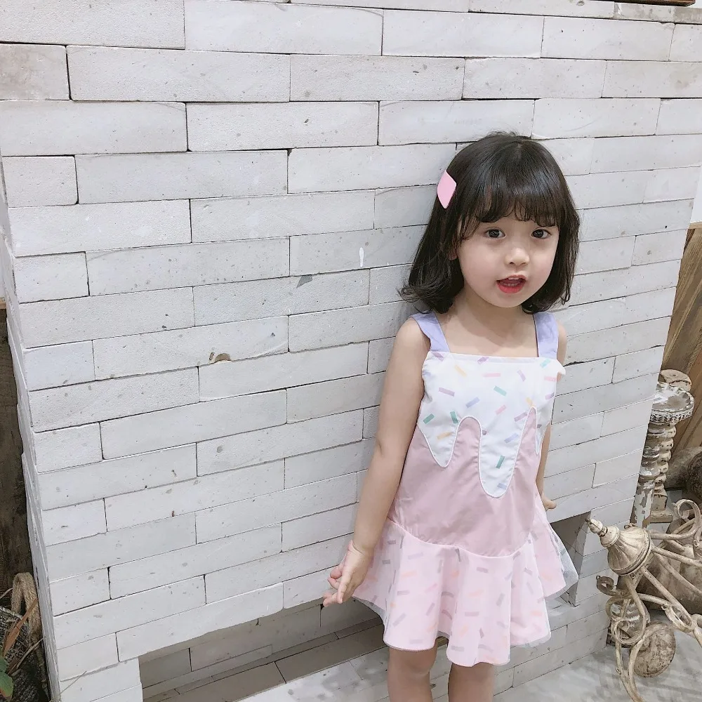 Детская одежда летнее платье для маленьких девочек, детские хлопковые платья Струящееся платье с рисунком мороженого
