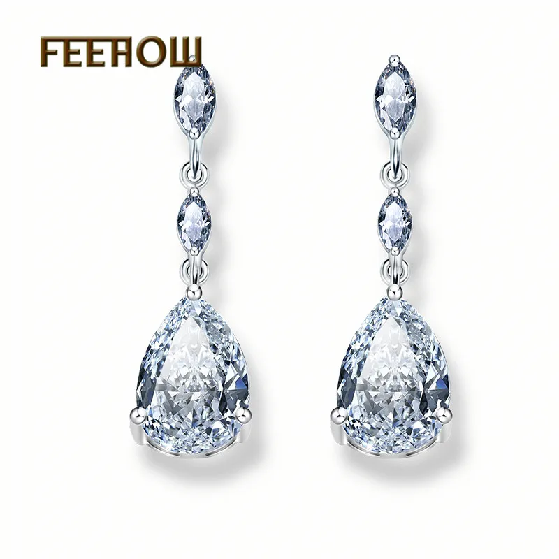 

FEEHOW Luxury Design AAA+Cubic Zirconia Dangle Drop Earring For Women Wedding Bridal Free Shipping FWEP497