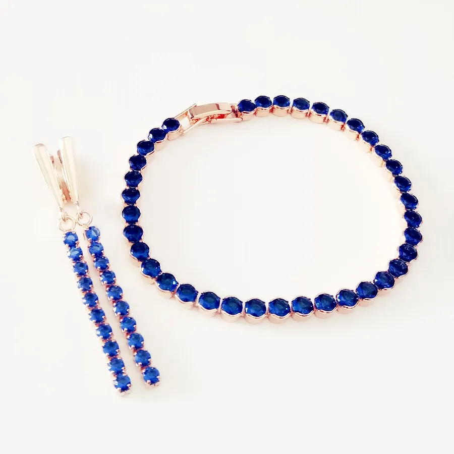 

Career Jewelry Sets Round Stone Blue Cubic Zircon Earrings/Bracelets Sets Rose 585 Gold Color New Bracelets Jewelry Set
