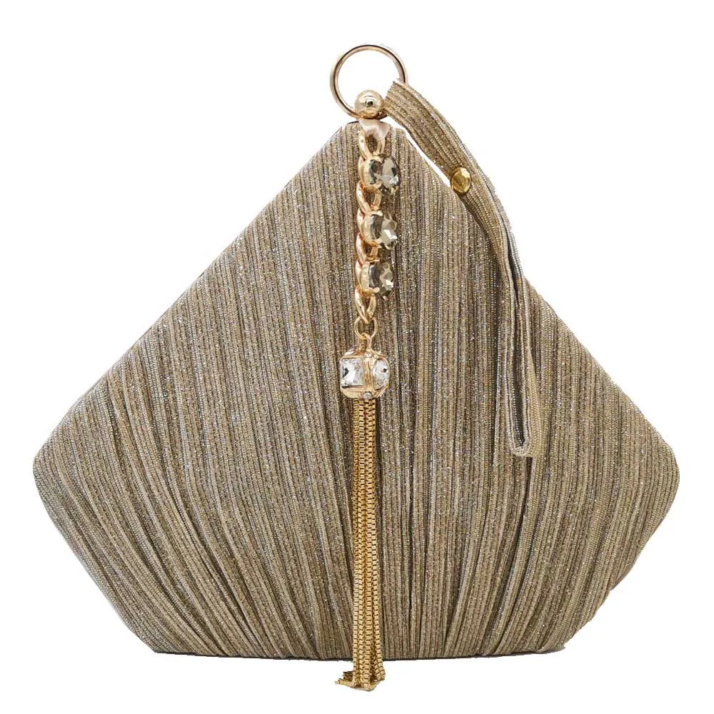 Gold evening Bag Boutique De FGG Пентагон женские Сатиновые вечерние сумки кристалл кисточкой клатч Сумки Свадебная вечеринка коктейль Minaudiere кошельки сумка - Цвет: Gold evening Bag