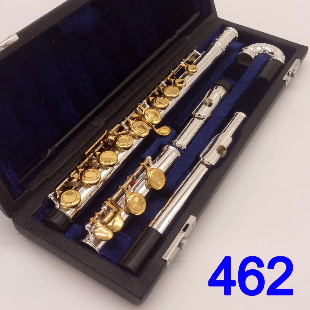 

Japan Professional Flute 462 Silver Plated Flute Gold Key Instrument Intermediate Student Curved Headjoint Flutes 16 Key Close