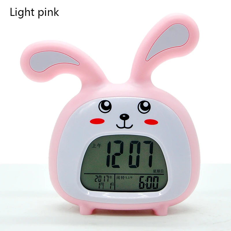 Светодиодный умный мультяшный Будильник для детей, цифровые настольные часы в форме милого кролика, многофункциональные детские часы для украшения дома - Цвет: Light pink