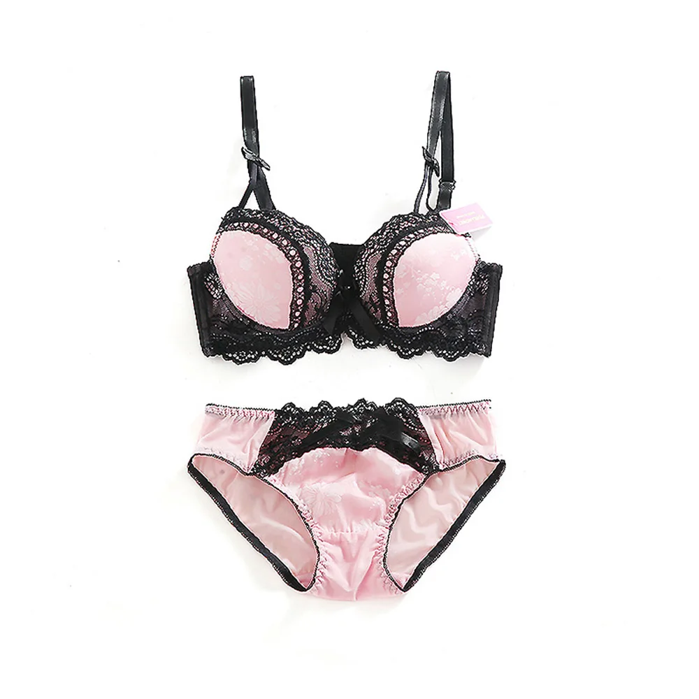 

Push- up Adjustment Side Support Lace Bow B Cup Gather Bra And Briefs Set