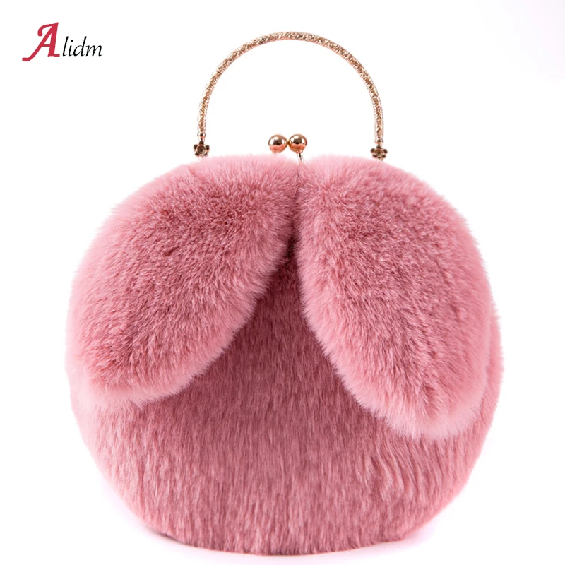 

Cute Rabbit Crossbody Bags For Women Faux Fur Frame Ladies Hand Bags Small Funny Messenger Bag Girls Chains Sac A Main 2019 Hot