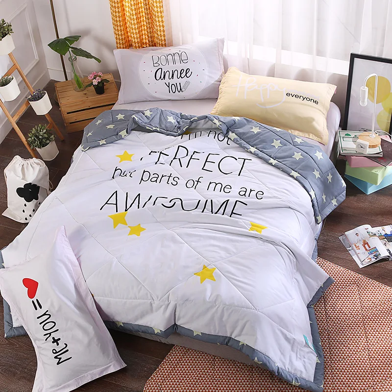 

Black Cartoon Alphabet Pattern Cotton Bedspread 1Pcs AmericanThrows Blanket Summer Thin Comforter Stiching Duvet Quilt Filling