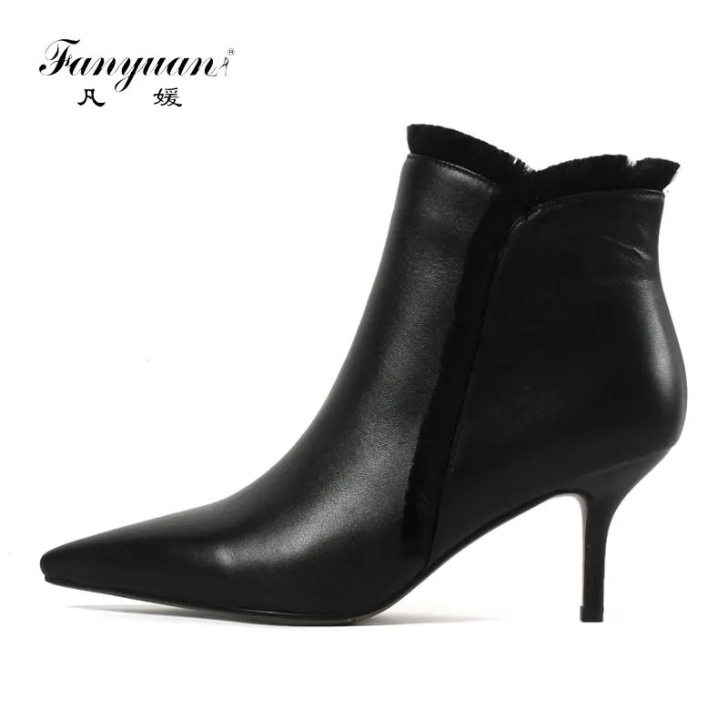 

Fanyuan winter shoes woman ankle boots sexy high heels short boots elegant pointed toe Stilettos Zipper ladies Motorcycle Boot