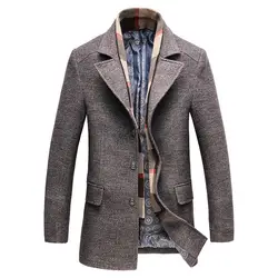 Мужская шерстяная куртка среднего возраста австралийская шерсть ткань толстая ветровка Съемный шарф Повседневная куртка пальто