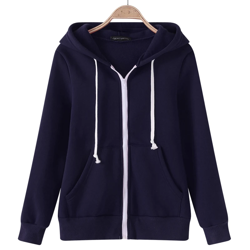 Autumn Hoodies Sweatshirt Women Casual Loose Long Sleeve Solid Color Hooded Sweatshirt Big Size Zip