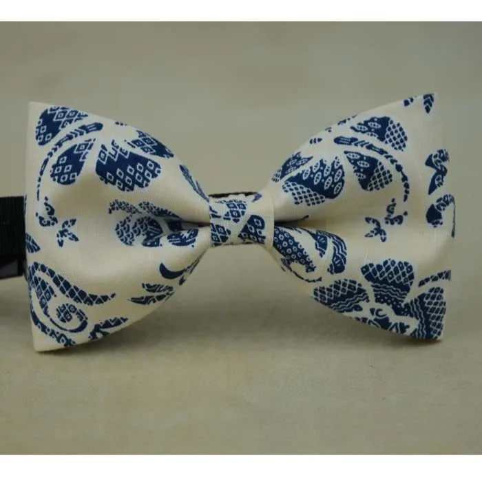 off white with blue print bow tie floral necktie handmade bow ties for