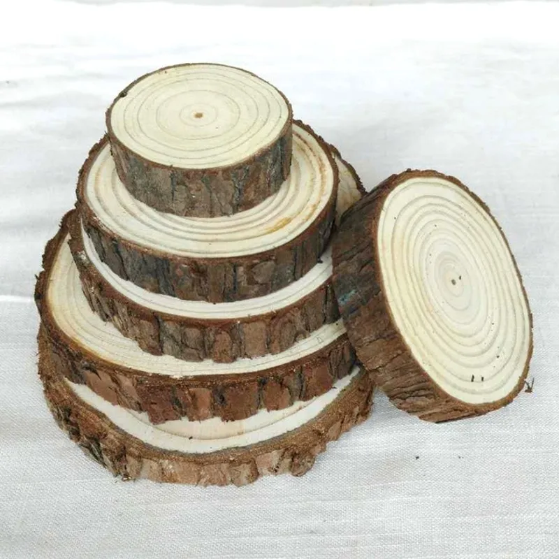 10Pcs/Set Round Wooden Chips Natural Wood Slices Tablemat