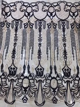 

2019 high quality sequence French Nigerian sequins net lace,African tulle mesh sequence lace fabric for dress 5yards/lot