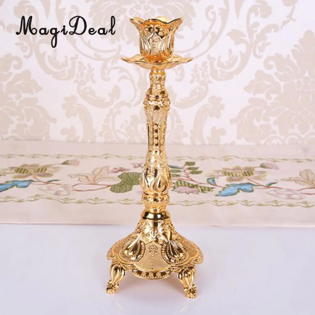 Vintage Alloy Metal Pillar Stick Candle Holder Candelabra Wedding Decoration for Holidays Festive Valentine Romatic Decor