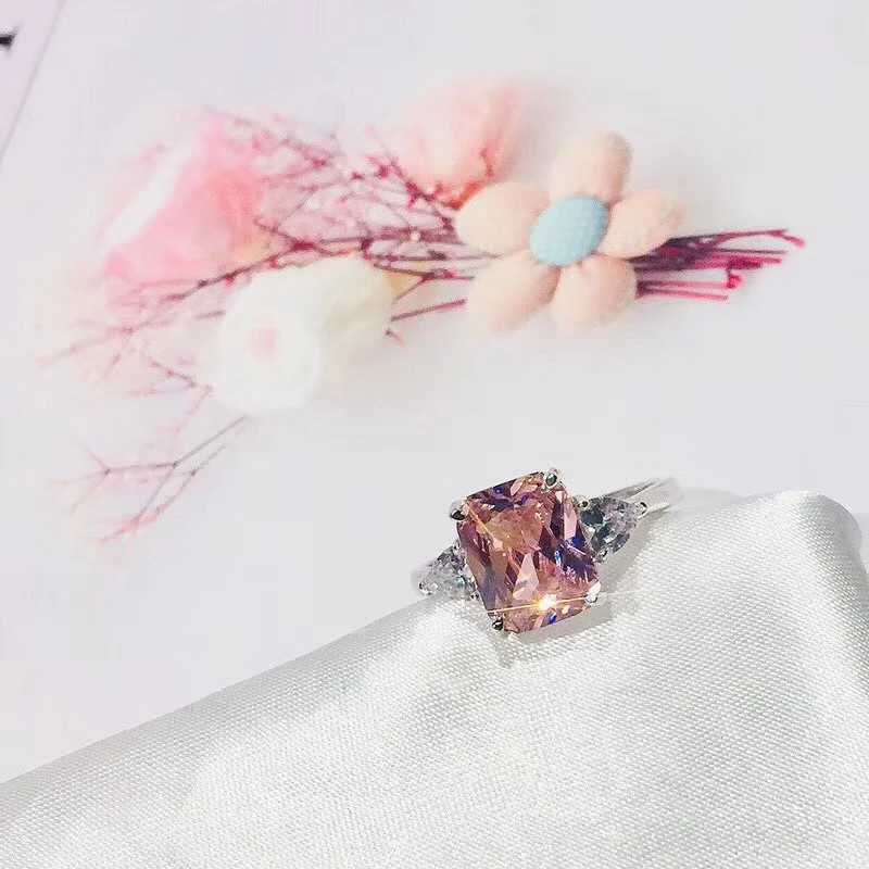 BLH розовый квадратный Циркон 925 пробы Серебряное кольцо на палец Розовый кристаллический камень кольцо любовь навсегда для женщин Свадебные обручальные ювелирные изделия