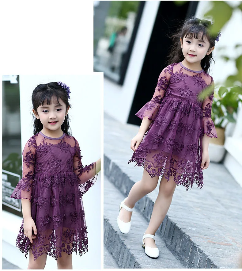 lace crochet flowers baby big girls summer dress Children clothing for 2 4 6 8 10 12 11 13 years flare sleeve kids beautiful girls dresses 3 4 5 6 7 8 9 10 11 12 13 14 years big girls mid long wgite pink purple summer dress for kids girls  ( (18)