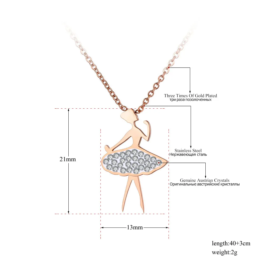 Lokaer модное титановое ожерелье из нержавеющей стали с кристаллами для танцев для девочек, Ювелирное Украшение из розового золота, милое ожерелье-цепочка N19064