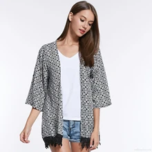 Women Short Overcoat With Tassel Loose Spring Summer Long Sleeve Shirts Japanese Kimono Cardigan Coat Sunscreen Beach C