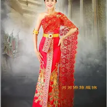 Новое поступление! Красные Свадебные платья Таиланд Вышивка платья с павлином Таиланд Форма администратора гостиницы