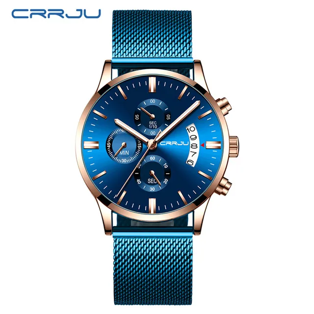 Mens Watch CRRJU Full Steel Fashion WristWatch for Men Top Brand ...