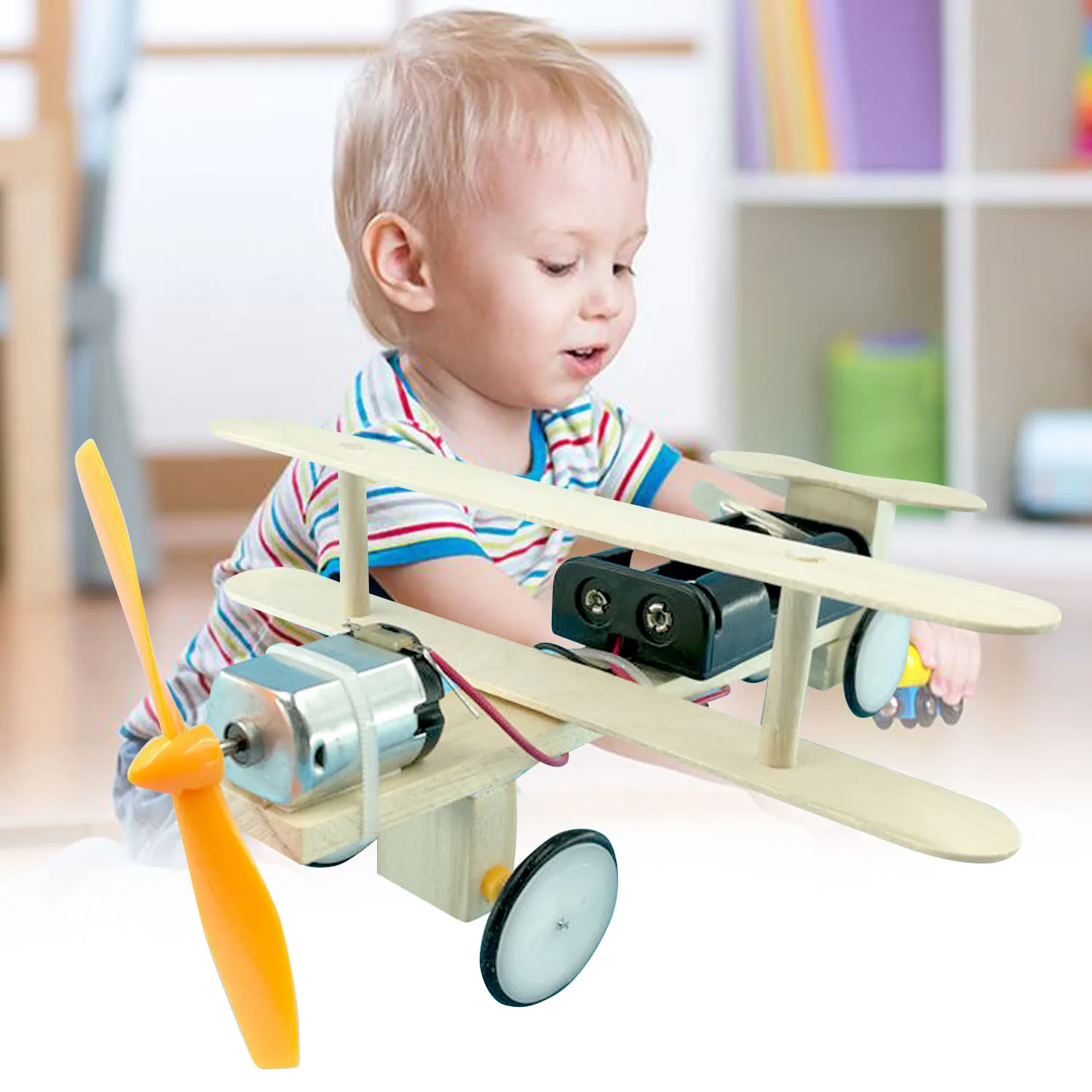 DIY Электрический деревянный самолет авиаконструктор научные эксперименты сборочный обучающий игрушка для детей подарок школьных проектов