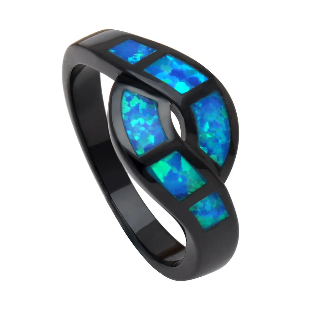 

UFOORO The Newest Unique Design Wave Blue Real Opal Rings for Women Fashion Jewelry Party Cocktail Ring Drop Shipping