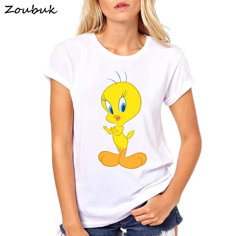2018 fashion Looney Tunes Tweety Bird cartoon print t shirts women summer fashion cute tshirt female o-neck tops tee plus size Tops