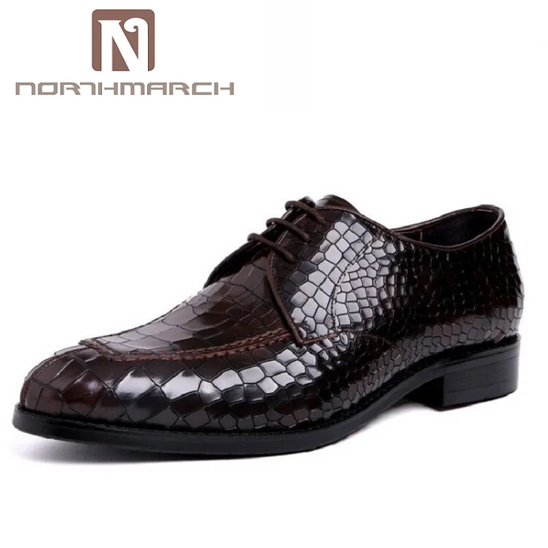 

NORTHMARCH Mens Pure Leather Business Men Wedding Shoes Crocodile Pattern Party Dress Shoes Black Sapato Social Masculino