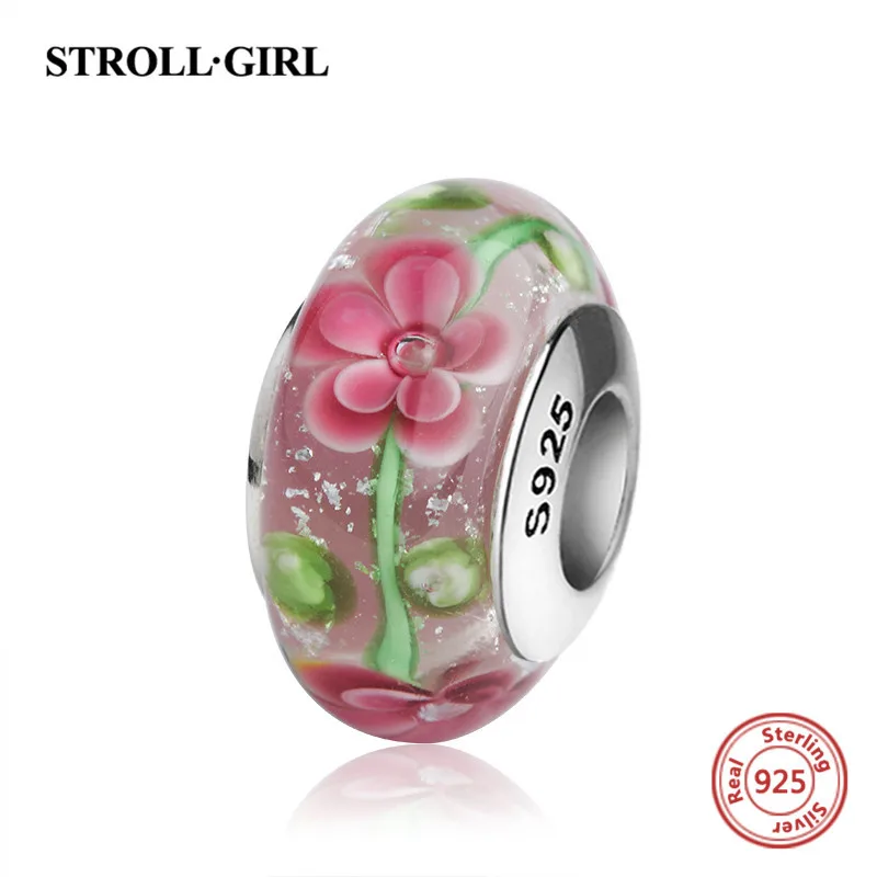 StrollGirl red color Murano glass beads 925 sterling silver diy charms fit authentic pandora bracelet jewelry making women gifts - Цвет: TG1048