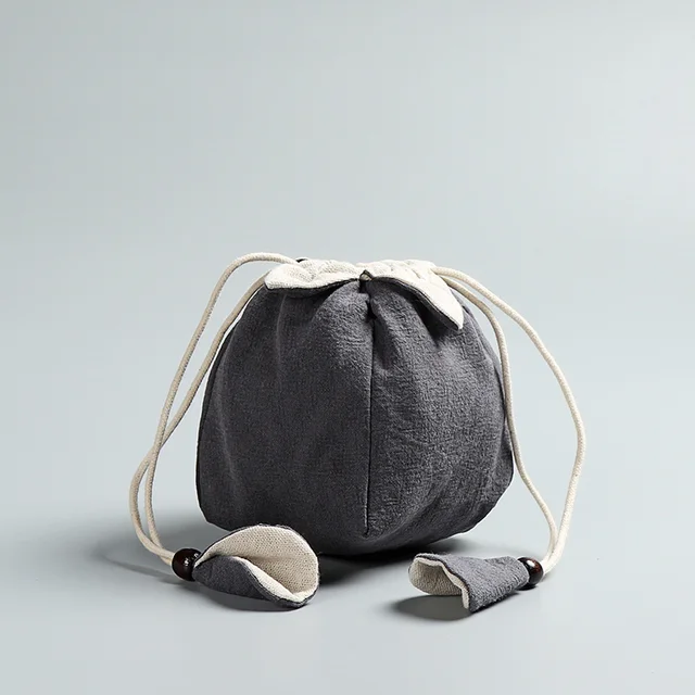 Japanese Handmade Linen Travel Portable Storage Bag Lotus Beam Rope