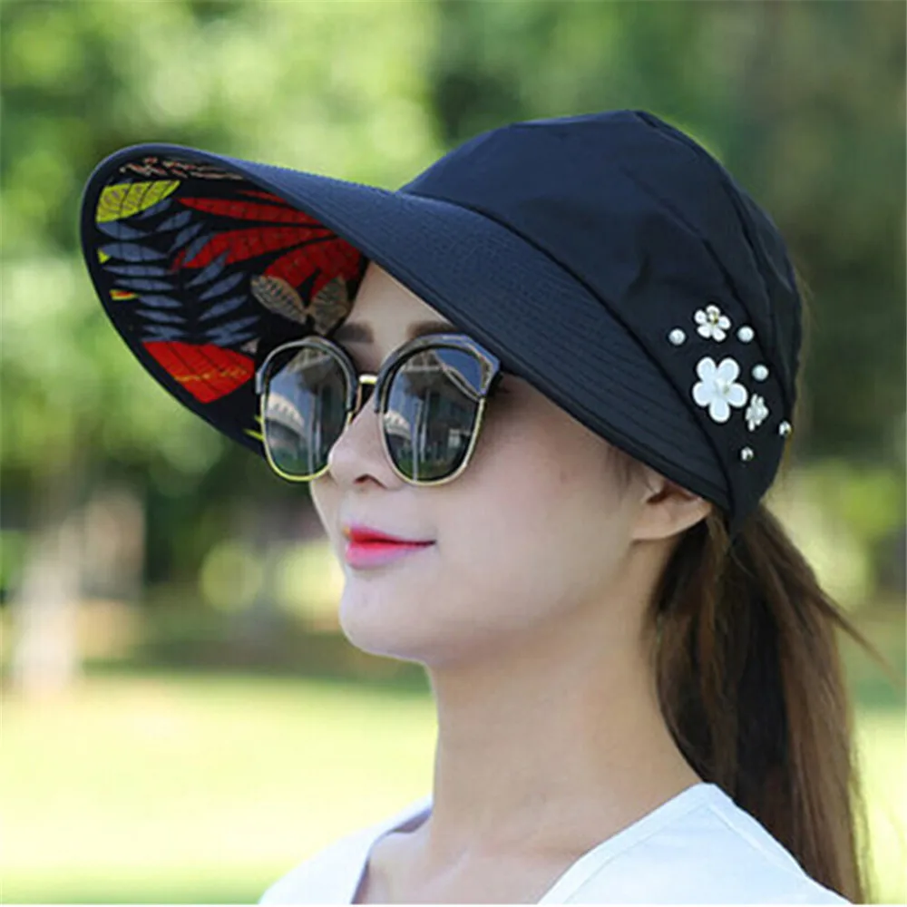 

Sun Hats for Women Visors Hat Fishing Fisher Beach Hat UV Protection Cap Black Casual Womens Summer Caps Ponytail Wide Brim Hat