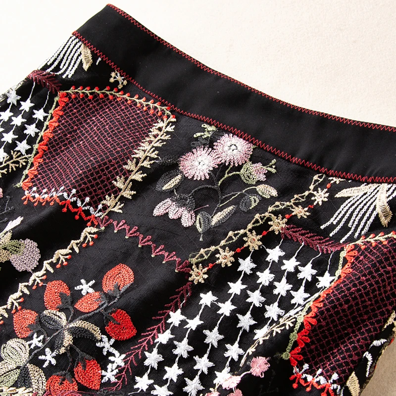 Bordado Floral Elegante Vintage La Moda De Gasa Negro Falda Alta Roosarose Mujeres 2019 Rojo Pista Mini Faldas Las Calidad WZgf6qv