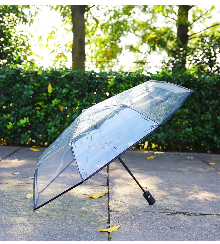 

Fully automatic transparent umbrella three folding umbrella small, fresh and lovely umbrella set.