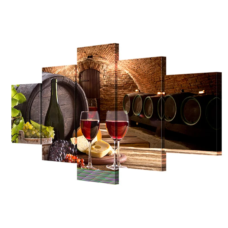 

5 panel modular wine cellar wine barrels HD prints on canvas modern home decoration still life canvas painting for living room