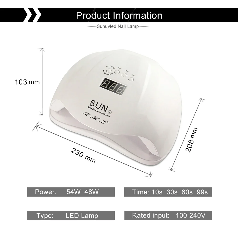 LKE Сушилка для ногтей 48 Вт 54 Вт Светодиодный светильник для сушки ногтей УФ-гель SUN X 30 s/60 s кнопочный таймер автоматический индукционный светильник для маникюра лампа для дизайна ногтей