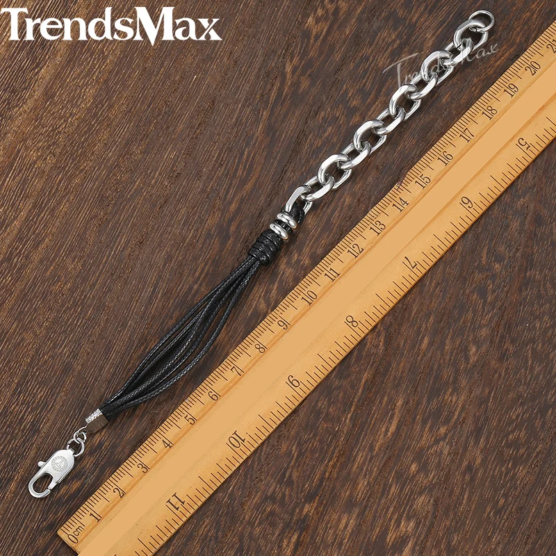 Trendsmax, кожаный браслет для мужчин и женщин, нержавеющая сталь, браслет на цепочке,, мужские Модные ювелирные изделия, подарки, 20 см KDLB35