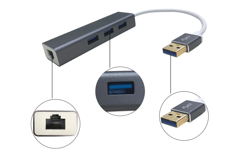 Сетевой адаптер USB 3,1 type-C Thunderbolt 3 для RJ45 1000 Gigabit Ethernet LAN с 3-портовым USB3.0 концентратором для Windows