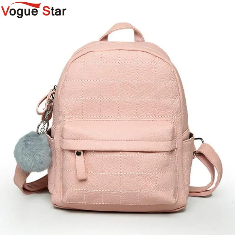 Rosa Donne Zaino Palla di Pelo Ornamenti Sacchetto di Scuola Cuoio DELL'UNITÀ di elaborazione Del Sacchetto Plaid Casuale Fresco Adolescente Borsa Per Le Ragazze Mochila LB306